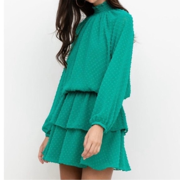 Yumi Kim Class Act Dress in Green Jewel Emerald Swiss Dot Sz L - Picture 5 of 15